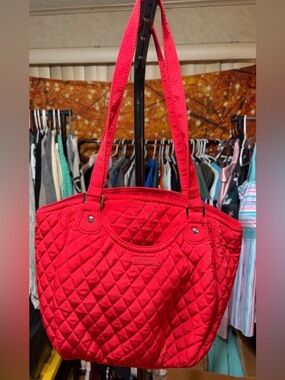 🎒 Vera Bradley Red Quilted Cotton Tote Bag w/  Polka Dot Lining | EUC 🎒